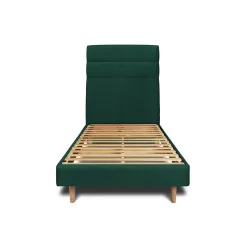 Lit avec tête de lit lignes velours et sommier kit - Lit en bois massif