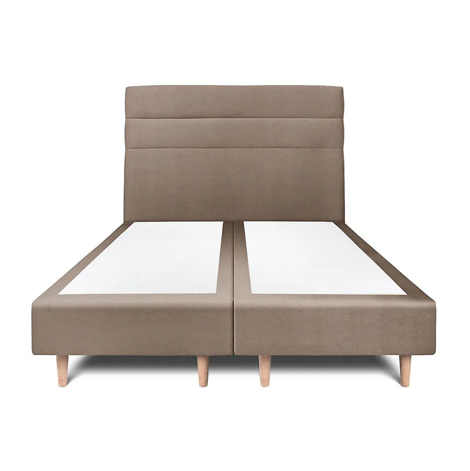 Lit avec tête de lit lignes velours et sommier tapissier - Lit en bois massif