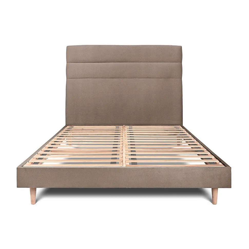 Lit avec tête de lit lignes velours et sommier kit - Lit en bois massif