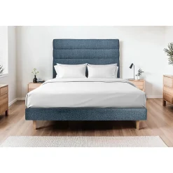 Lit avec tête de lit lignes bouclette et sommier tapissier - Lit en bois massif