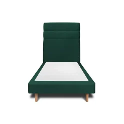 Lit avec tête de lit lignes velours et sommier tapissier - Lit en bois massif