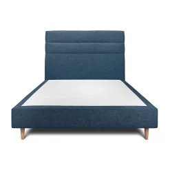 Lit avec tête de lit lignes tissu et sommier tapissier - Lit en bois massif
