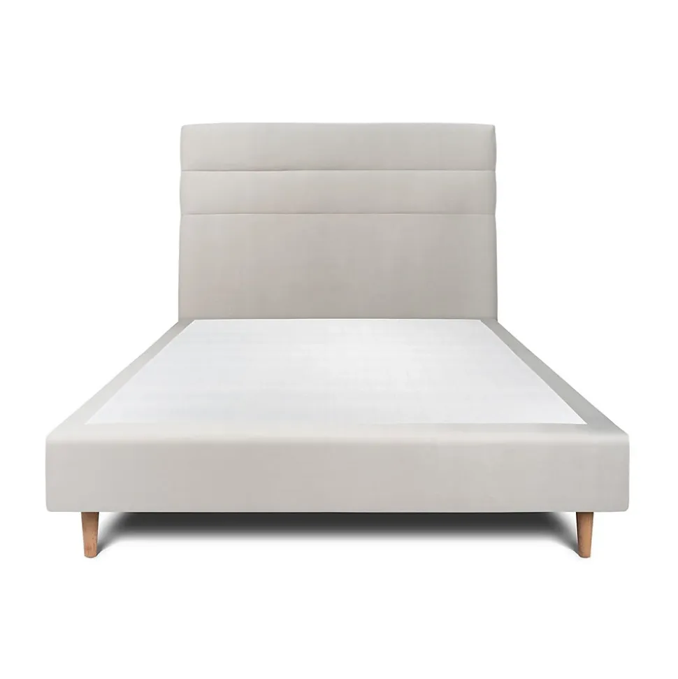 Lit avec tête de lit lignes velours et sommier tapissier - Lit en bois massif