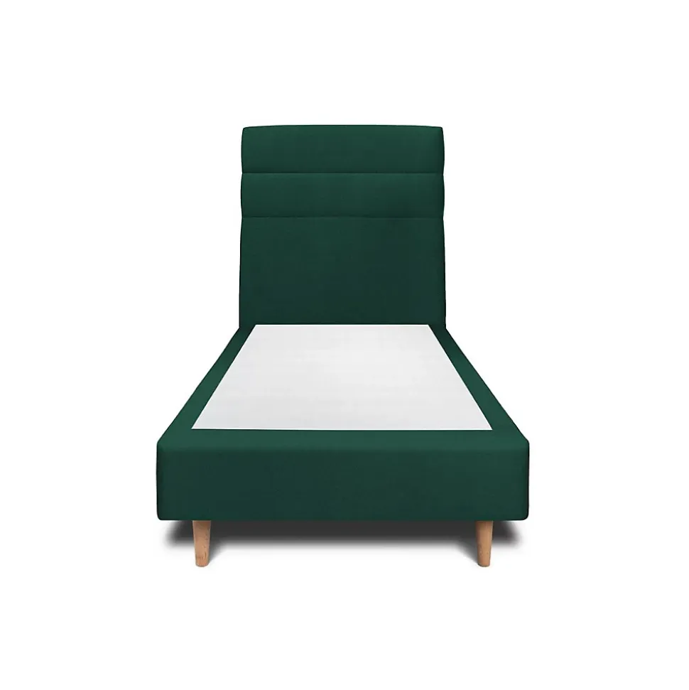 Lit avec tête de lit lignes velours et sommier tapissier - Lit en bois massif