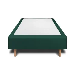 Lit avec tête de lit lignes velours et sommier tapissier - Lit en bois massif