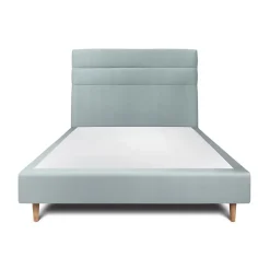 Lit avec tête de lit lignes velours et sommier tapissier - Lit en bois massif