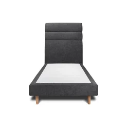 Lit avec tête de lit lignes tissu et sommier tapissier - Lit en bois massif