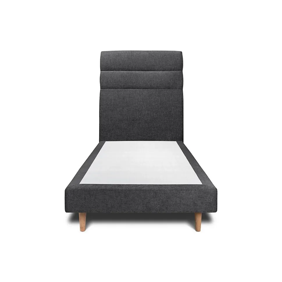 Lit avec tête de lit lignes tissu et sommier tapissier - Lit en bois massif