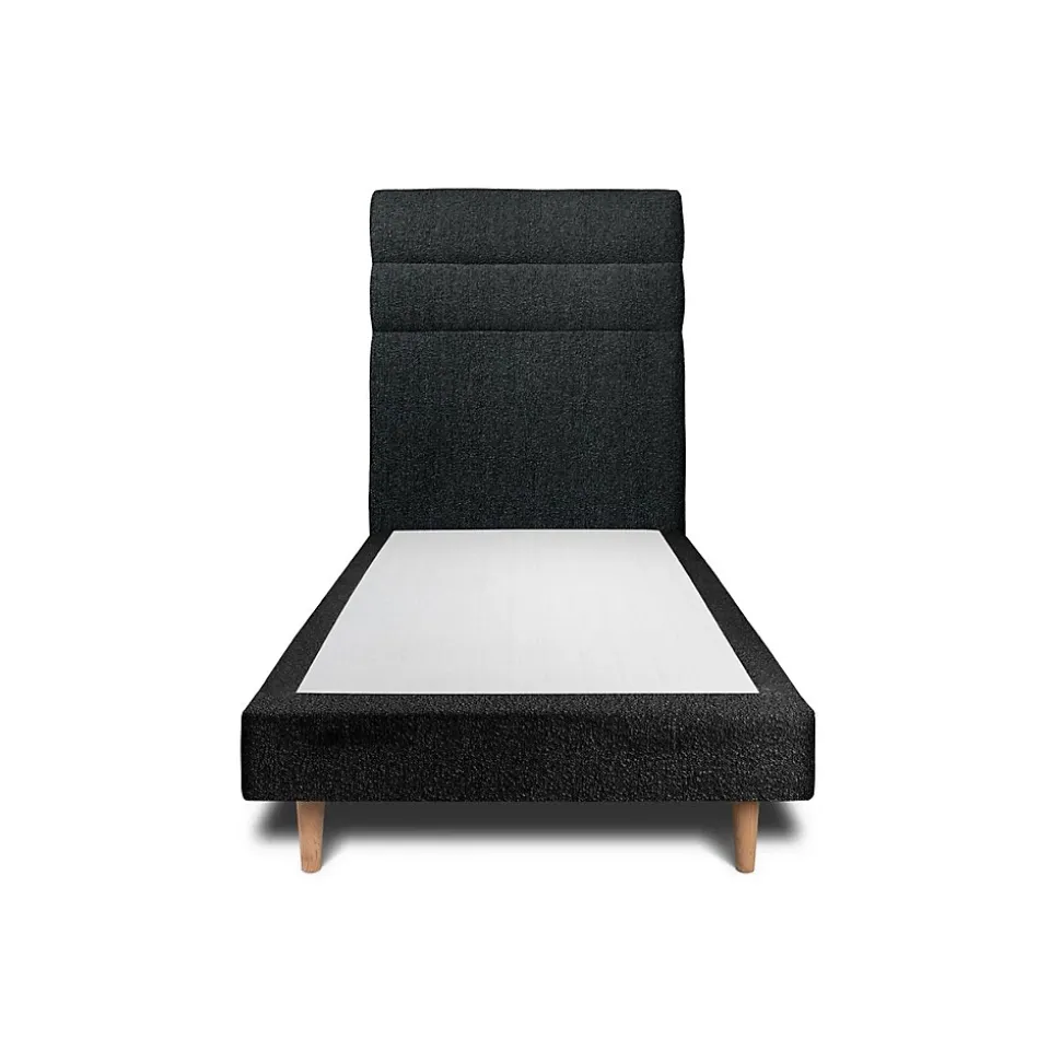 Lit avec tête de lit lignes bouclette et sommier tapissier - Lit en bois massif