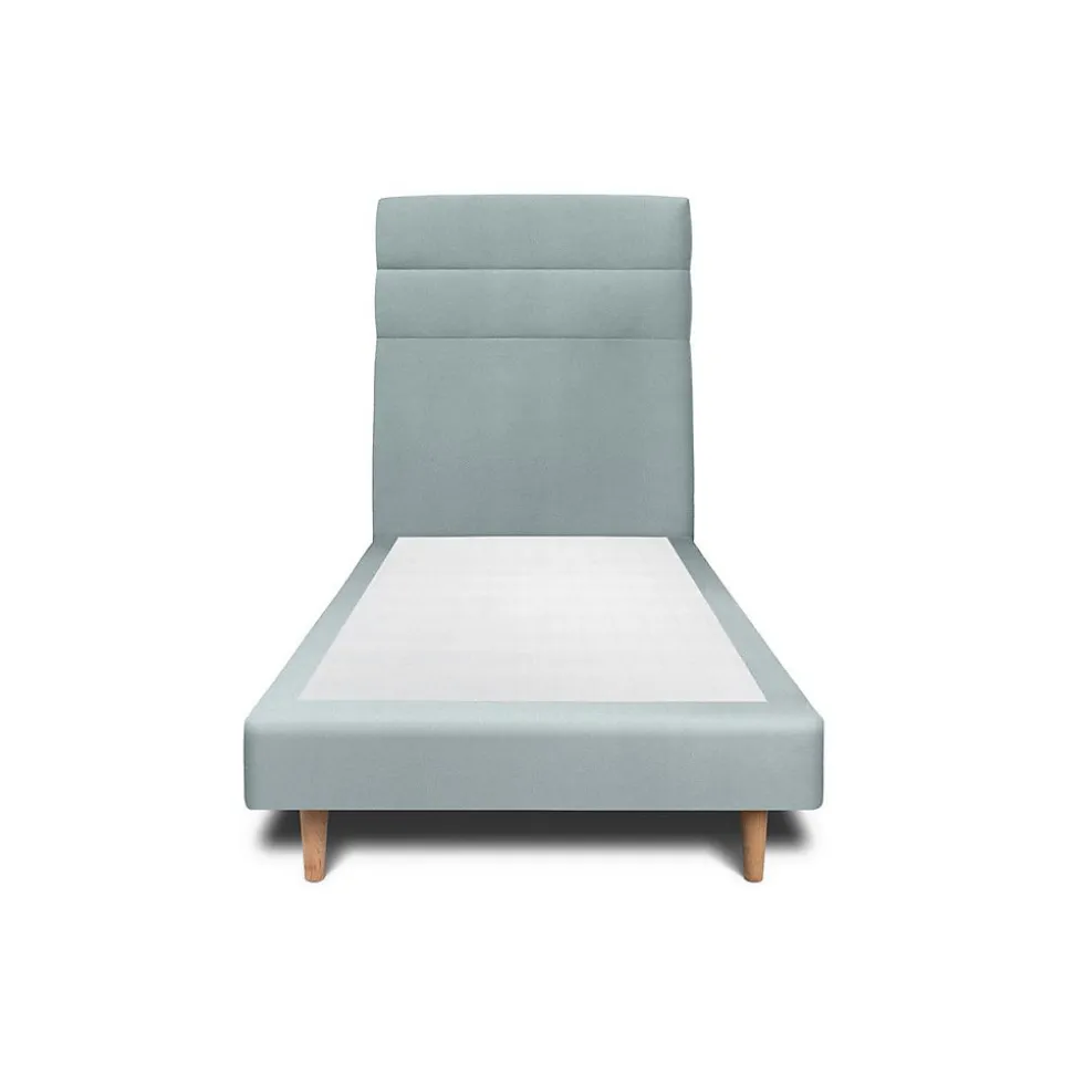 Lit avec tête de lit lignes velours et sommier tapissier - Lit en bois massif