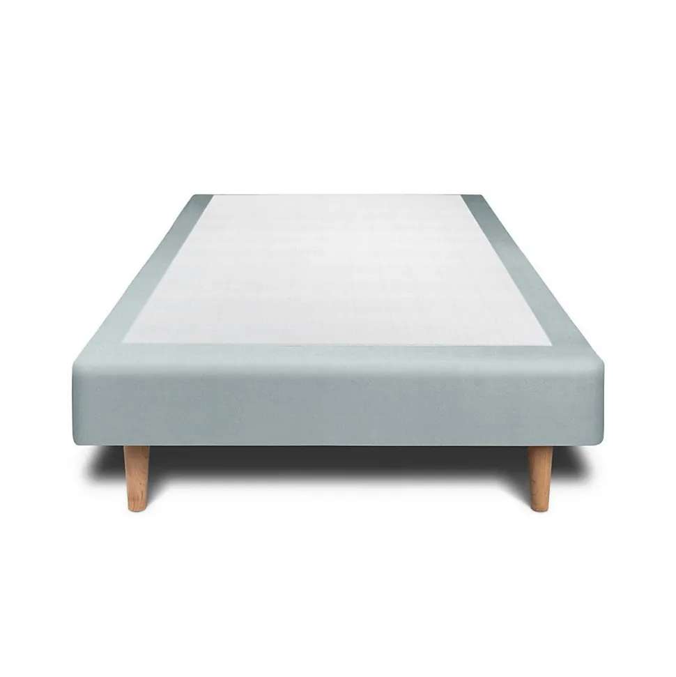 Lit avec tête de lit lignes velours et sommier tapissier - Lit en bois massif