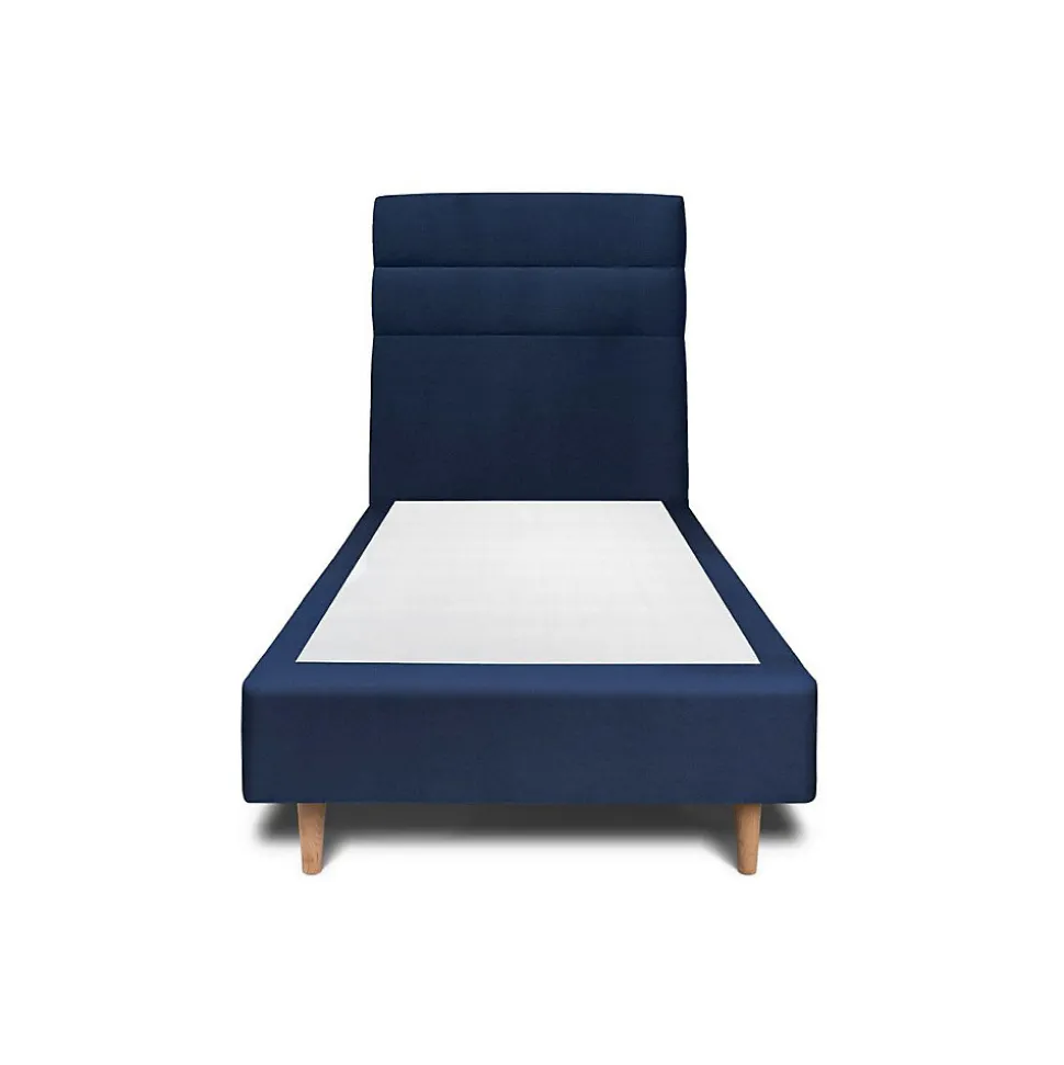 Lit avec tête de lit lignes velours et sommier tapissier - Lit en bois massif