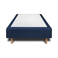 Lit avec tête de lit lignes velours et sommier tapissier - Lit en bois massif