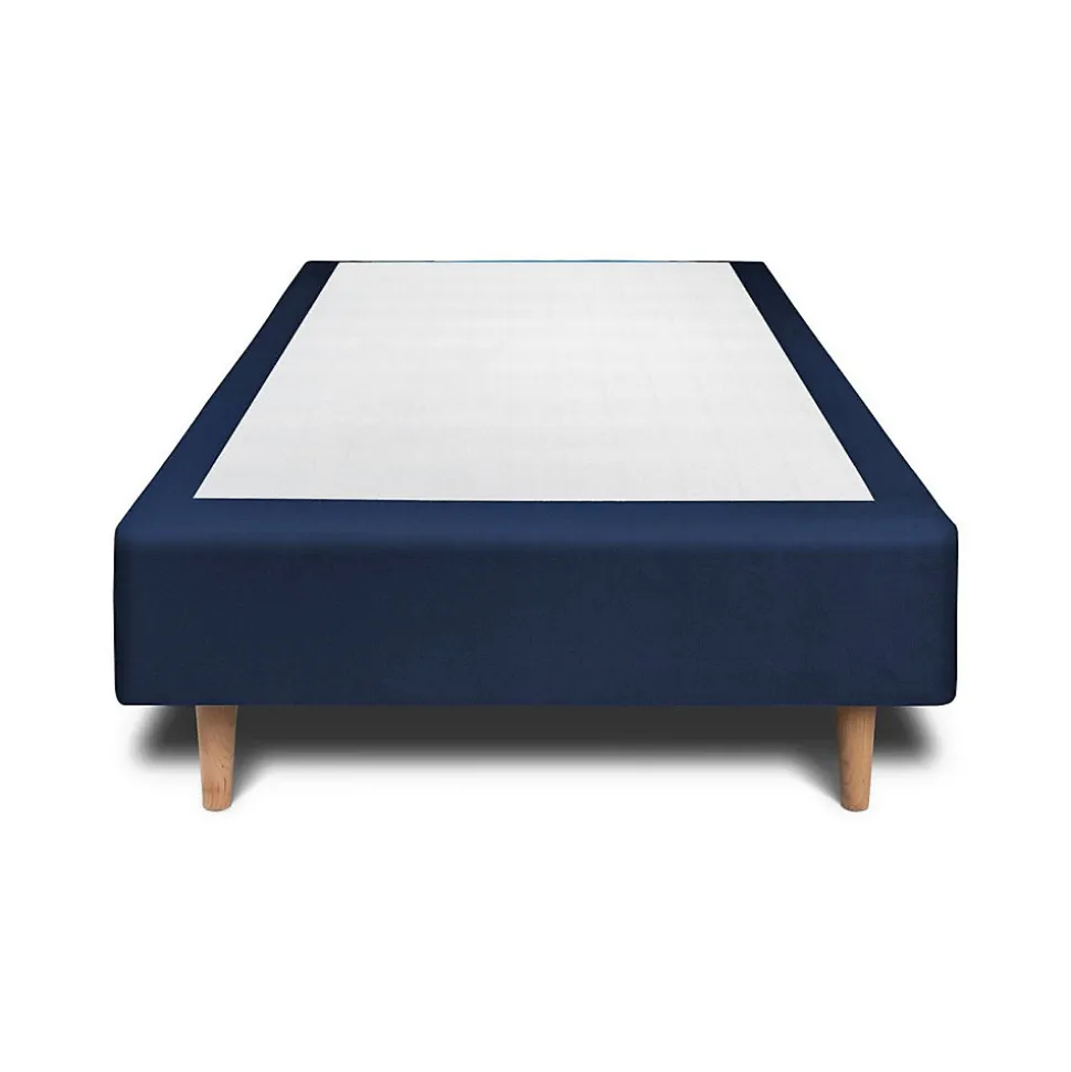 Lit avec tête de lit lignes velours et sommier tapissier - Lit en bois massif