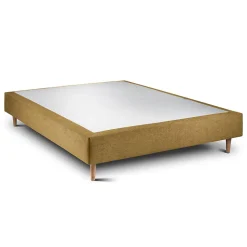 Lit avec tête de lit lignes tissu et sommier tapissier - Lit en bois massif