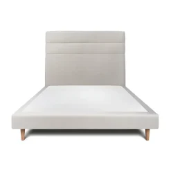 Lit avec tête de lit lignes velours et sommier tapissier - Lit en bois massif