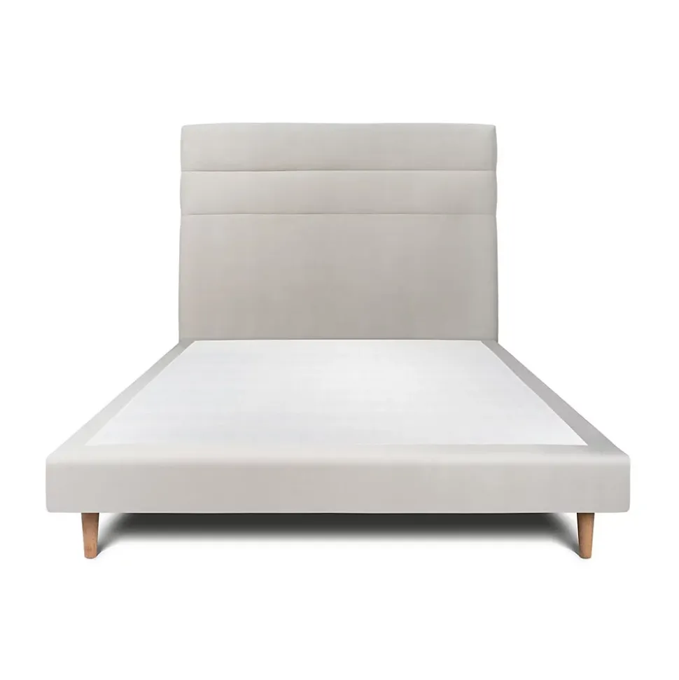 Lit avec tête de lit lignes velours et sommier tapissier - Lit en bois massif