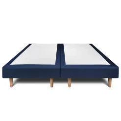 Lit avec tête de lit lignes velours et sommier tapissier - Lit en bois massif