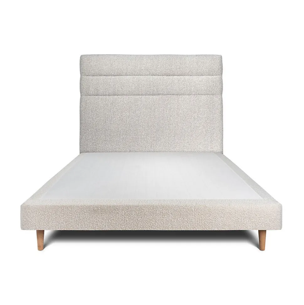 Lit avec tête de lit lignes bouclette et sommier tapissier - Lit en bois massif