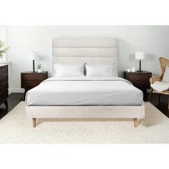 Lit avec tête de lit lignes bouclette et sommier tapissier - Lit en bois massif