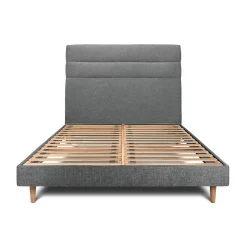 Lit avec tête de lit lignes tissu et sommier kit - Lit en bois massif