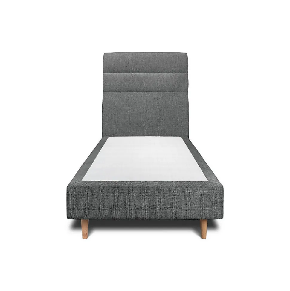 Lit avec tête de lit lignes tissu et sommier tapissier - Lit en bois massif