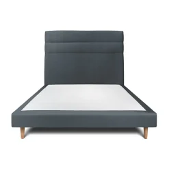 Lit avec tête de lit lignes velours et sommier tapissier - Lit en bois massif