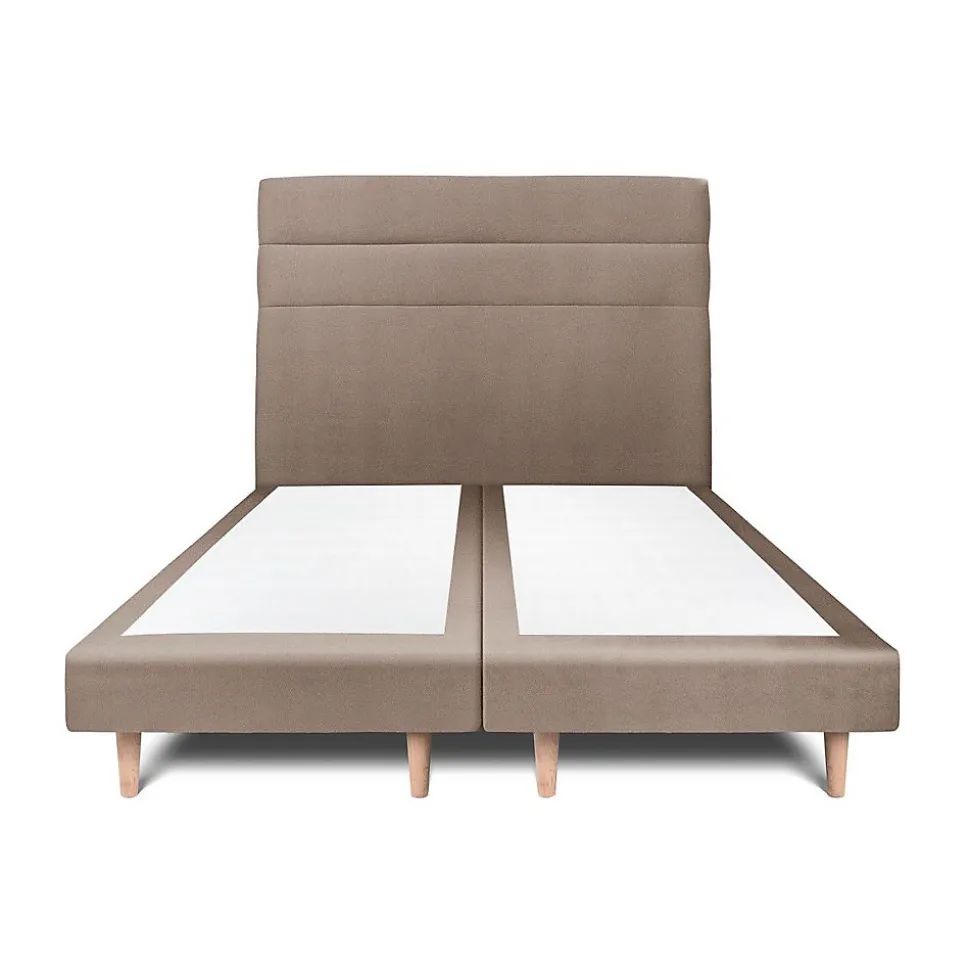 Lit avec tête de lit lignes velours et sommier tapissier - Lit en bois massif