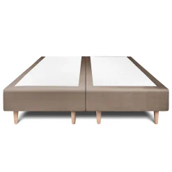 Lit avec tête de lit lignes velours et sommier tapissier - Lit en bois massif