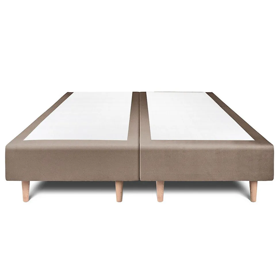 Lit avec tête de lit lignes velours et sommier tapissier - Lit en bois massif