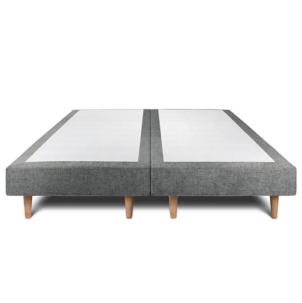 Lit avec tête de lit lignes tissu et sommier tapissier - Lit en bois massif