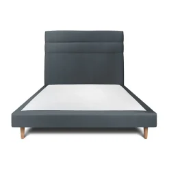 Lit avec tête de lit lignes velours et sommier tapissier - Lit en bois massif