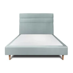 Lit avec tête de lit lignes velours et sommier tapissier - Lit en bois massif