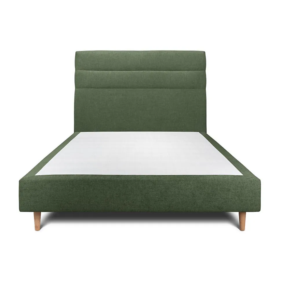 Lit avec tête de lit lignes tissu et sommier tapissier - Lit en bois massif