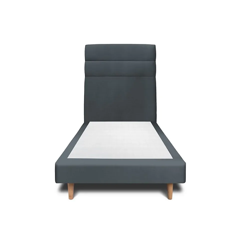 Lit avec tête de lit lignes velours et sommier tapissier - Lit en bois massif