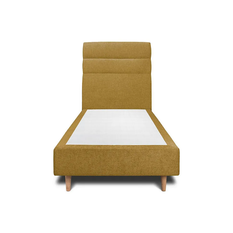 Lit avec tête de lit lignes tissu et sommier tapissier - Lit en bois massif