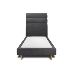 Lit avec tête de lit lignes tissu et sommier tapissier - Lit en bois massif