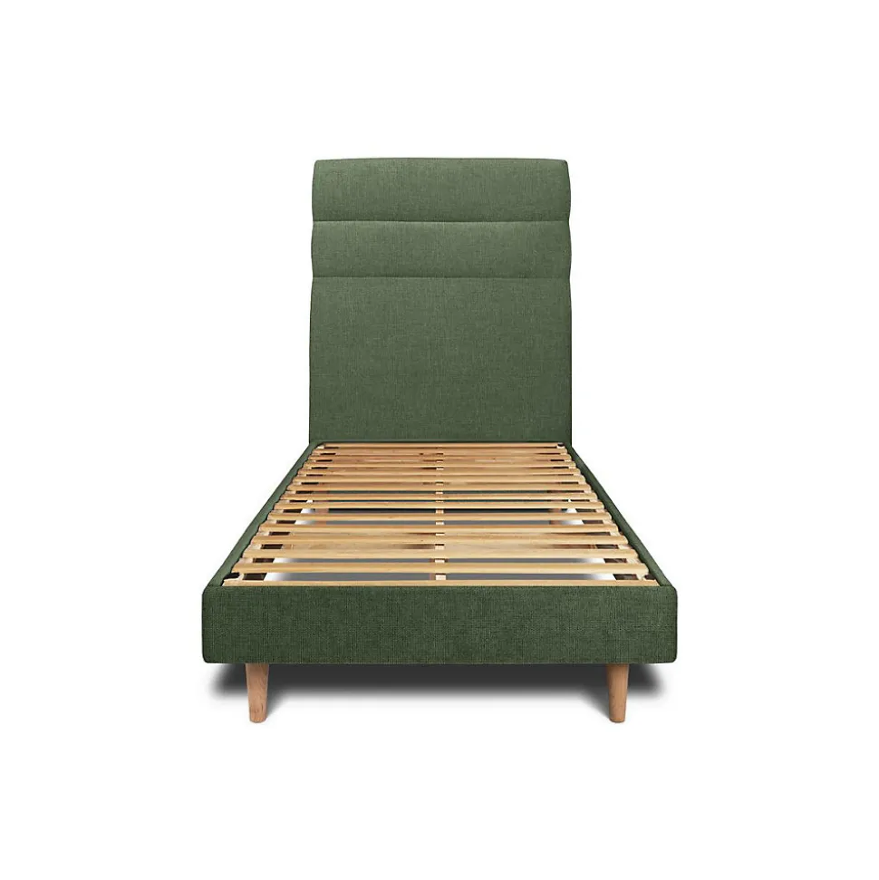 Lit avec tête de lit lignes tissu et sommier kit - Lit en bois massif