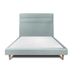 Lit avec tête de lit lignes velours et sommier tapissier - Lit en bois massif