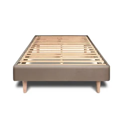 Lit avec tête de lit lignes velours et sommier kit - Lit en bois massif
