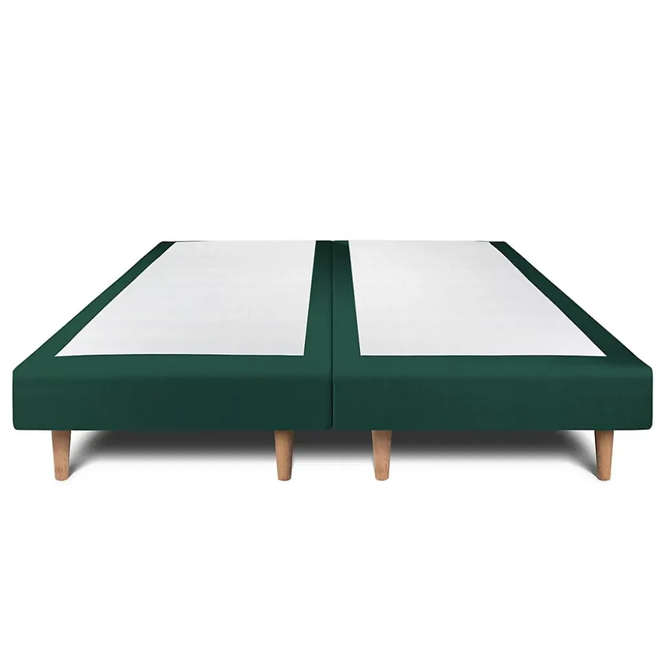 Lit avec tête de lit lignes velours et sommier tapissier - Lit en bois massif