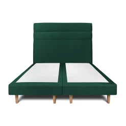 Lit avec tête de lit lignes velours et sommier tapissier - Lit en bois massif