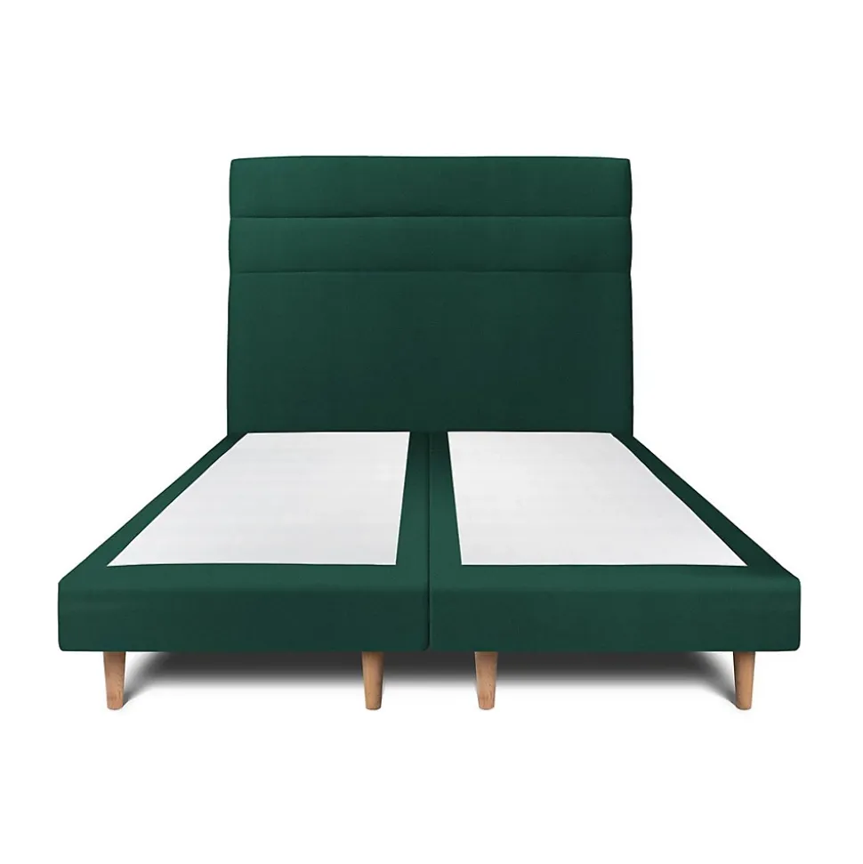 Lit avec tête de lit lignes velours et sommier tapissier - Lit en bois massif