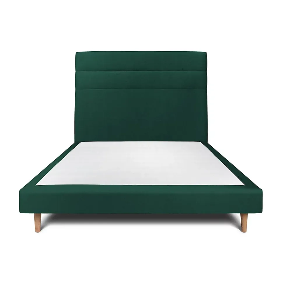 Lit avec tête de lit lignes velours et sommier tapissier - Lit en bois massif