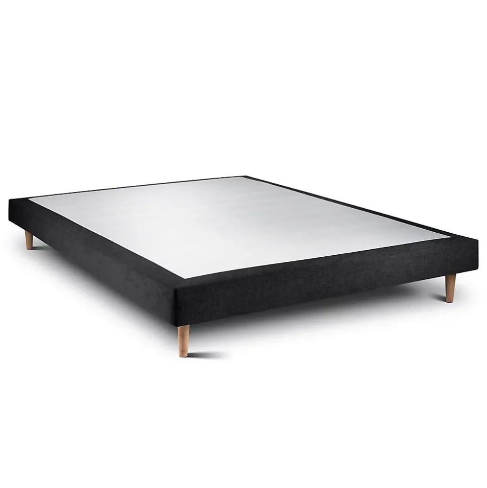 Lit avec tête de lit lignes tissu et sommier tapissier - Lit en bois massif