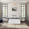 Lit avec tête de lit rangements et tiroirs - 140 x 190 cm - Coloris : Blanc - LEANDRE
