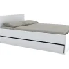 Lit avec tête de lit rangements et tiroirs 160 x 200 cm - Blanc - EUGENE