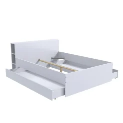 Lit avec tête de lit rangements et tiroirs 160 x 200 cm - Blanc - EUGENE