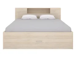 Lit avec tête de lit rangements et tiroirs - 140 x 190 cm - Coloris : Naturel - LEANDRE