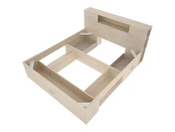 Lit avec tête de lit rangements et tiroirs - 140 x 190 cm - Coloris : Naturel - LEANDRE